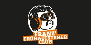 Logo vom "Franz Frühaufsteher Club" auf schwarzem Untergrund. (Foto: UNSERDING)